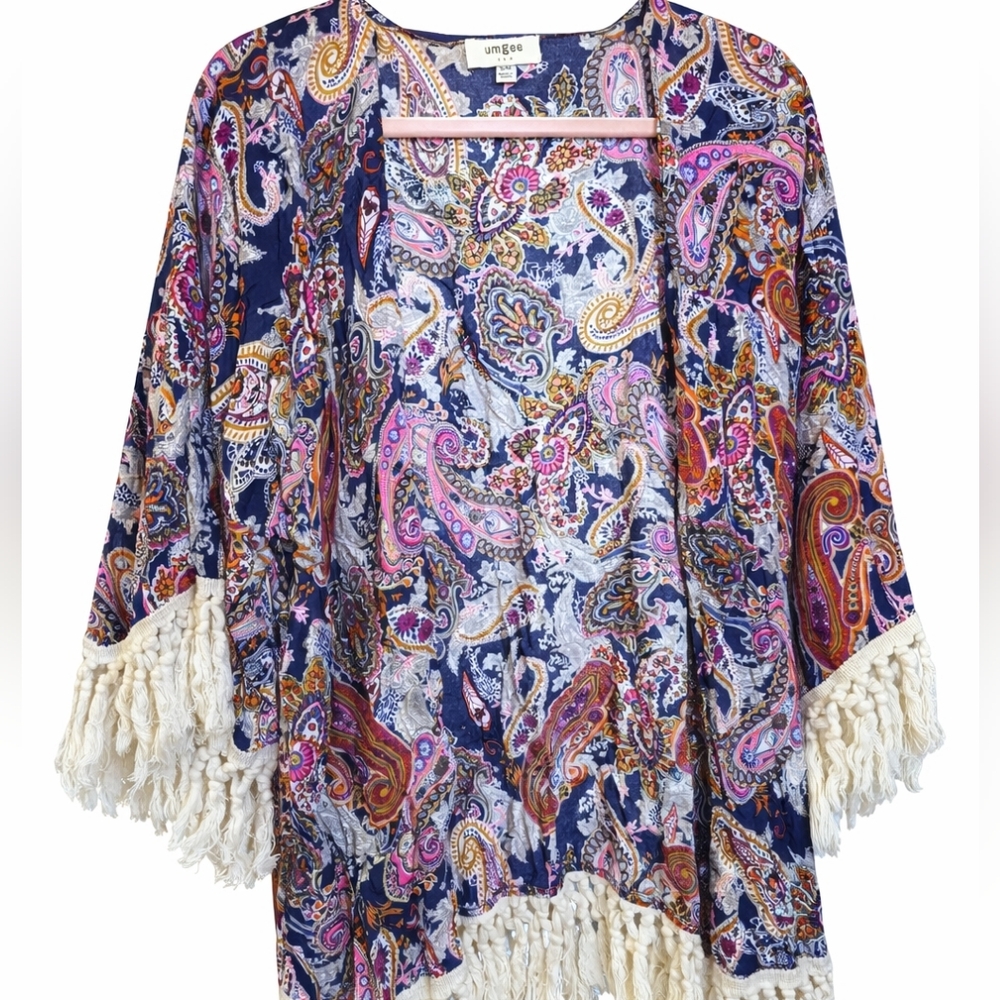 Umgee Multicolor Paisley Kimono Fringe Sz Small Medium
